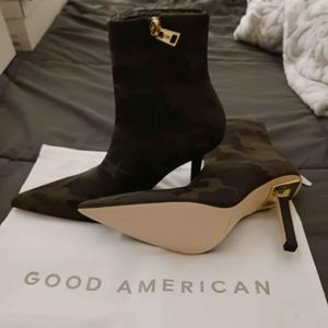 Good American Camo Neoprene Kickstand Ankle Booys